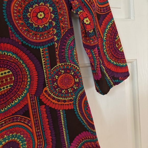 Trina Turk 3/4 Sleeve Shirt Small Abstract Floral 100% Silk Retro 70s 90s Club - Picture 6 of 13